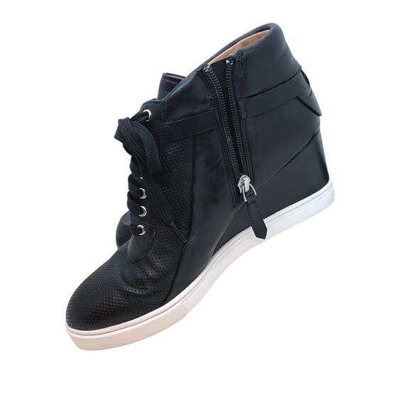 LINEA PAOLO BOOTIES 8.5 M Black Hidden Wedge Sneaker Zip Lace Up Street Style - Picture 6 of 15